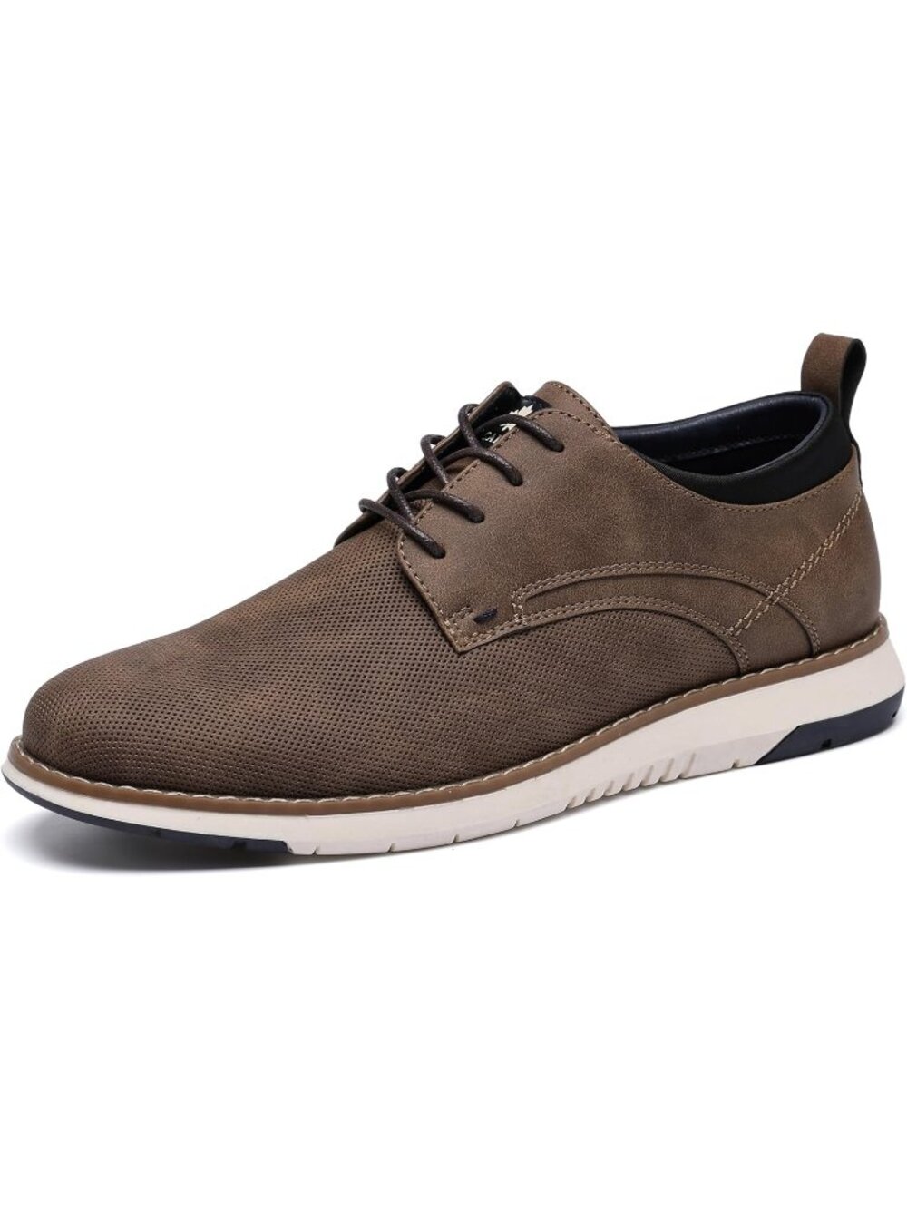 Men's Khaki Pin-dot Kitten Heel Perforated Lace-up Business Dress Oxford Shoes